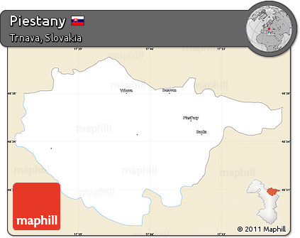 Classic Style Simple Map of Piestany, single color outside