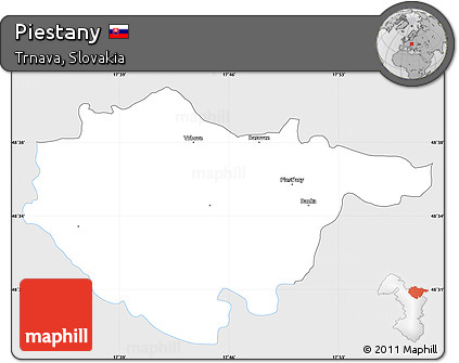 Silver Style Simple Map of Piestany, single color outside