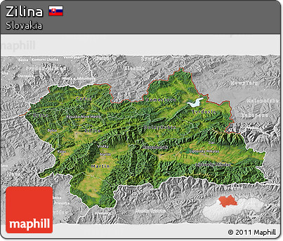 Satellite 3D Map of Zilina, lighten, desaturated