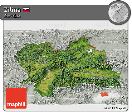 Satellite 3D Map of Zilina, lighten, semi-desaturated