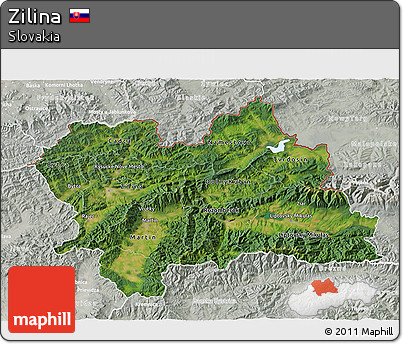 Satellite 3D Map of Zilina, lighten, semi-desaturated