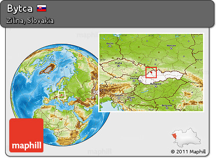 Physical Location Map of Bytca, highlighted country
