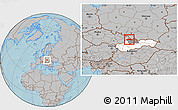 Gray Location Map of Cadca, highlighted country, highlighted parent region, hill shading