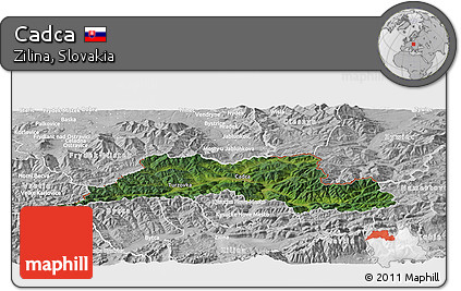 Satellite Panoramic Map of Cadca, lighten, desaturated