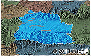 Political 3D Map of Liptovsky Mikulas, darken, semi-desaturated