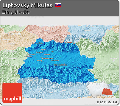 Political 3D Map of Liptovsky Mikulas, lighten