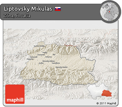 Shaded Relief 3D Map of Liptovsky Mikulas, lighten