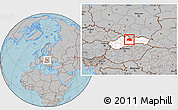 Gray Location Map of Liptovsky Mikulas, highlighted country, hill shading