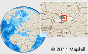 Shaded Relief Location Map of Liptovsky Mikulas, highlighted country, highlighted parent region, within the entire country