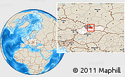 Shaded Relief Location Map of Liptovsky Mikulas, highlighted country, highlighted parent region