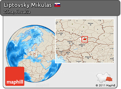 Shaded Relief Location Map of Liptovsky Mikulas, highlighted parent region, within the entire country