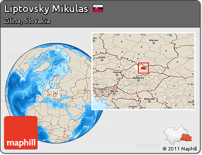 Shaded Relief Location Map of Liptovsky Mikulas, highlighted parent region, within the entire country