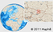 Shaded Relief Location Map of Liptovsky Mikulas, highlighted parent region