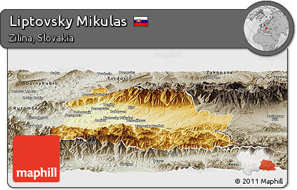 Physical Panoramic Map of Liptovsky Mikulas, semi-desaturated