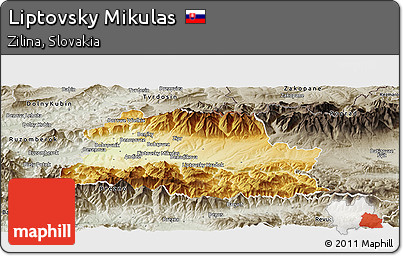 Physical Panoramic Map of Liptovsky Mikulas, semi-desaturated