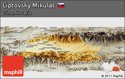 Physical Panoramic Map of Liptovsky Mikulas, semi-desaturated