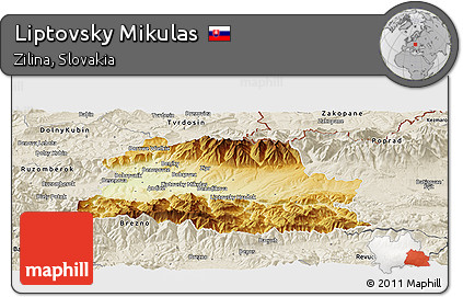 Physical Panoramic Map of Liptovsky Mikulas, shaded relief outside