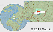 Savanna Style Location Map of Zilina, highlighted country, hill shading