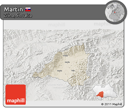 Shaded Relief 3D Map of Martin, lighten, semi-desaturated