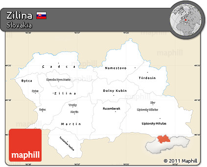 Classic Style Simple Map of Zilina, single color outside