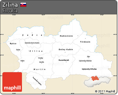 Classic Style Simple Map of Zilina, single color outside