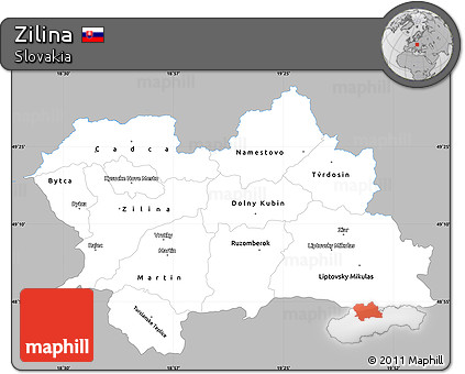 Gray Simple Map of Zilina, single color outside