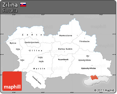 Gray Simple Map of Zilina, single color outside