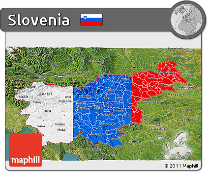 Flag 3D Map of Slovenia, satellite outside, flag rotated