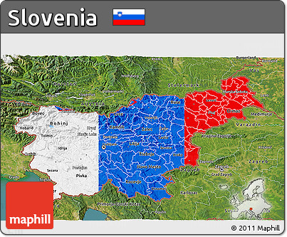 Flag 3D Map of Slovenia, satellite outside, flag rotated