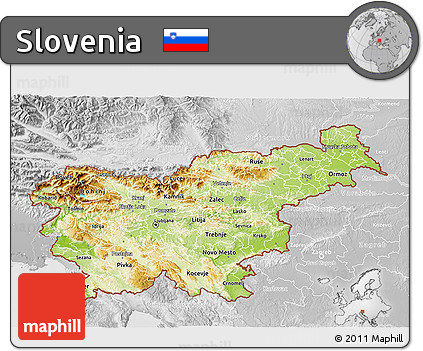 Physical 3D Map of Slovenia, lighten, desaturated