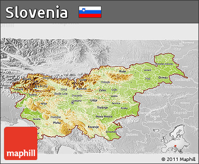 Physical 3D Map of Slovenia, lighten, desaturated