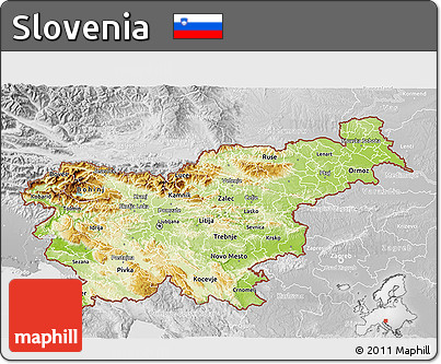 Physical 3D Map of Slovenia, lighten, desaturated