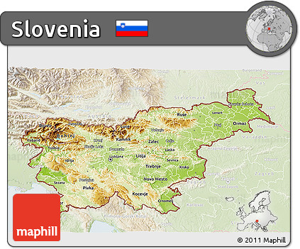 Physical 3D Map of Slovenia, lighten