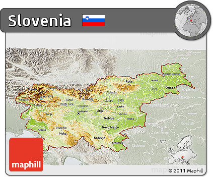 Physical 3D Map of Slovenia, lighten, semi-desaturated