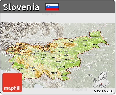 Physical 3D Map of Slovenia, lighten, semi-desaturated