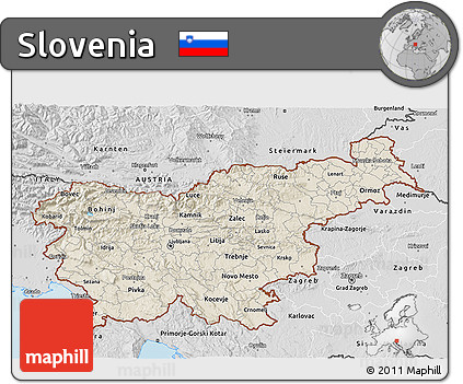 Shaded Relief 3D Map of Slovenia, desaturated, land only