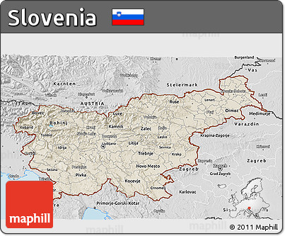 Shaded Relief 3D Map of Slovenia, desaturated, land only