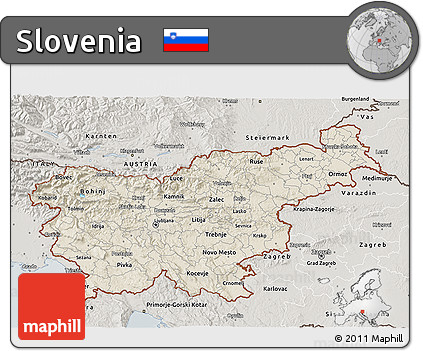 Shaded Relief 3D Map of Slovenia, semi-desaturated