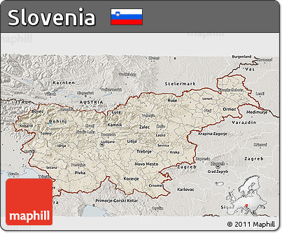 Shaded Relief 3D Map of Slovenia, semi-desaturated