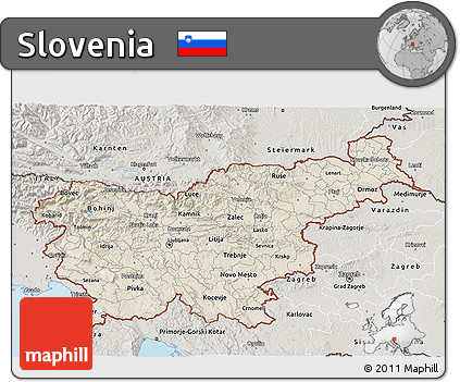 Shaded Relief 3D Map of Slovenia, semi-desaturated, land only
