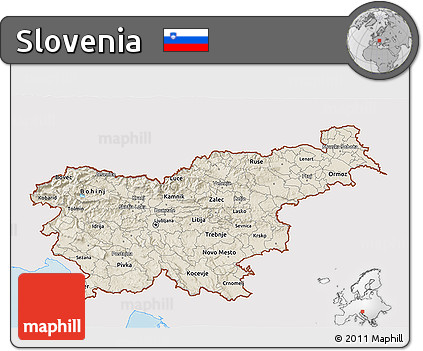 Shaded Relief 3D Map of Slovenia, single color outside