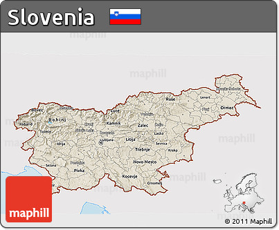 Shaded Relief 3D Map of Slovenia, single color outside