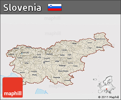 Shaded Relief 3D Map of Slovenia, single color outside