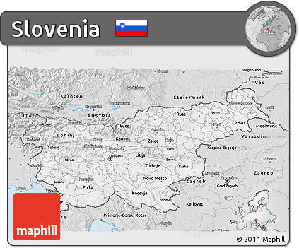 Silver Style 3D Map of Slovenia