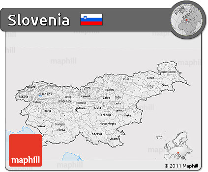 Silver Style 3D Map of Slovenia, single color outside