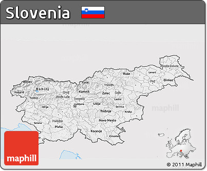 Silver Style 3D Map of Slovenia, single color outside