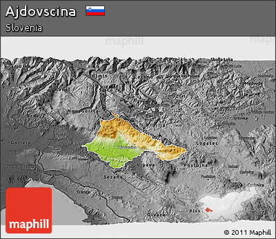 Physical 3D Map of Ajdovscina, darken, desaturated