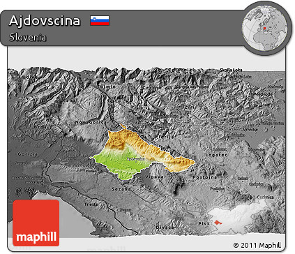 Physical 3D Map of Ajdovscina, darken, desaturated