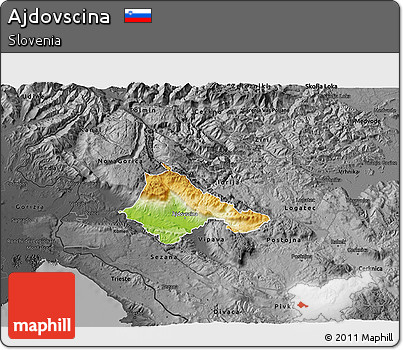 Physical 3D Map of Ajdovscina, darken, desaturated