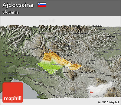 Physical 3D Map of Ajdovscina, darken, semi-desaturated